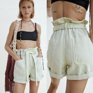 ZARA NWT Baggy Paperbag Shorts With Belt Sea Green 27 (US 4)